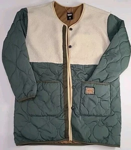 Vans Unisex Size S Puff Jacket Sherpa Reversible Quilt Green Brown Rare - Picture 1 of 10