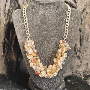 ANN TAYLOR LOFT necklace silvertone metal chain sparkly rhinestone vintage style - Picture 1 of 5