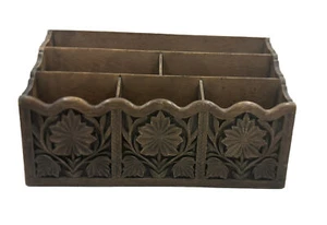 Vintage Lerner Carved Faux Wood Letter Holder Mail Organizer Storage Caddy Desk - Picture 1 of 7