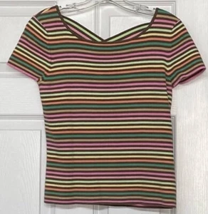 Talbots Neutrals Striped Scoop Criss Cross Back Ribbed Top Sz SP - Picture 1 of 5