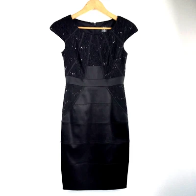 Jax Bodycon Dress Women's Size 2 Black Lace Sequins Short Cap Sleeves Scoop Neck - Image 1 of 4
