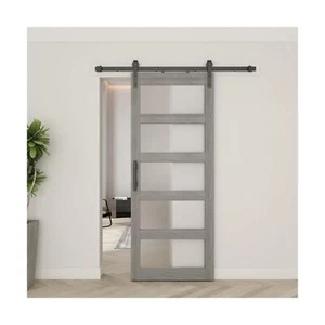 BARNSMITH 30in x 84in Glass Barn Door with 5FT Sliding Door Hardware Kit Incl... - Picture 1 of 9