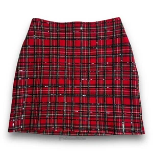 Falda de lentejuelas roja tartán Vineyard Vines para mujer talla 0 nueva con etiqueta - Imagen 1 de 6