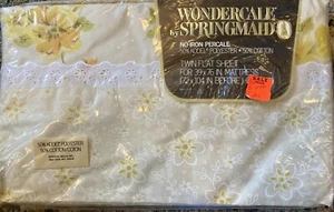 VTG New Wondercale Springmaid Twin Flat & Fitted Sheets Lace Garden Floral - Picture 1 of 13