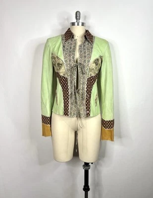 Vtg Roberto Cavalli Pistachio Green Suede Tie Top 44 L - Photo 1/4