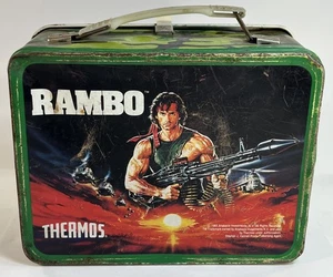Porta pranzo vintage Rambo 1985 metallo thermos Sylvester Stallone no thermos - Foto 1 di 6