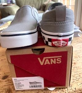 SCARPE SLIP ON VANS ASHER YOUTH NUOVE-GRIGIO-TAGLIA 12-CHECKER SIDEWALL-IN BOX-COOL!! - Foto 1 di 4