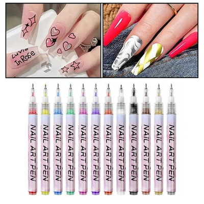 12Colors Nail Art Pens Set Nail Art Graffiti Pen DIY NE Painting W Nail G2S6 - Image 1 of 4
