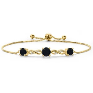 18K Yellow Gold Plated Onyx and White Moissanite Tennis Bracelet For Women | - Picture 1 of 4