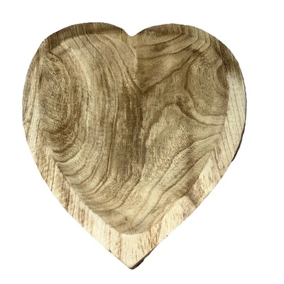 Hand Carved Wood Heart Shape Bowl Catch All Dish 12”x10” - Imagem 1 de 4