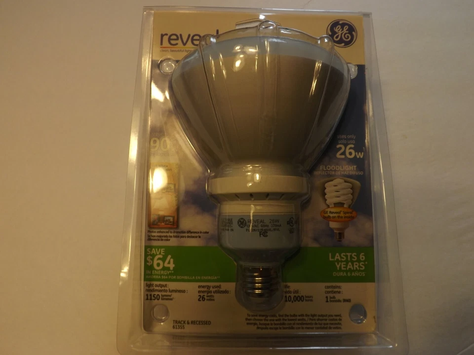 Floodlight GE Reveal 26W CFL Light Bulb R40 Reflector 1150 Lumens 6 Year 61355 - Image 1 of 1