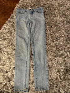 Levi's 710 Ankle Super Skinny Jeans GIRLS Sz 10 Blue Wash Adj Waist Raw Hem 22"L - Picture 1 of 4