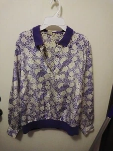 Purple White Floral Blouse Size 12 - Picture 1 of 2