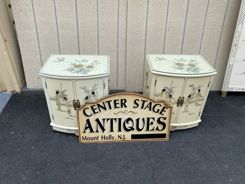 64600 Pair Bow Front Decorated Oriental Nightstands Cover
