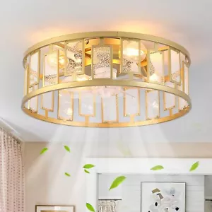 20IN Cage Ceiling Fans with Lights and Remote Flush Mount for Bedroom Kids Room - Picture 1 of 9