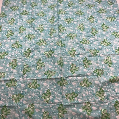 36”x44” Fabric Remnant, Soft Baby Frogs, Neutral Blues,Pinks,Greens. Vintage  - Image 1 of 4