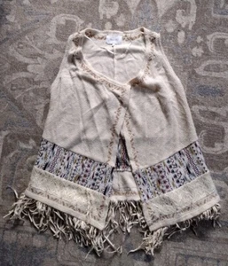 Cowboy Miss Me Women's Size L Sleeveless Fringed Open Vest Ivory  Western  - Picture 1 of 11