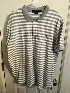 US Polo Assn. Men's XL Polo Shirt White Gray Striped Logo Short Sleeve - Picture 1 of 4