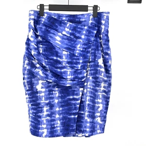 Anthropologie Eva Franco Pencil Skirt 10 Blue Tie Dye Pleated Front Casual Boho - Bild 1 von 9