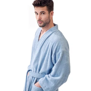 Bata kimono de algodón de felpa suave Elegani para hombre - Albornoz de lujo unisex (azul) - Imagen 1 de 2