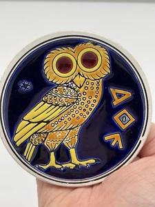 Niarchos Ceramic Round Art Tile Coaster Hand Made Greece 3.5" - Picture 1 of 7