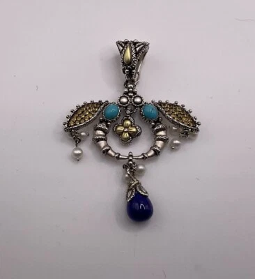 Colgante potenciador abeja egipcia Barbara Bixby plata esterlina 18 quilates turquesa lapislázuli Foto 1 de 4