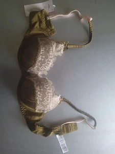 Ladies M&S Boutique Chartreuse Green Satin & Lace Underwired Padded Balcony Bra - Picture 1 of 5