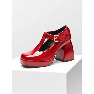 Women T-strap Pump Shoes Square Toe Chunky Heel Platform Dress Pump Shoes - Picture 1 of 26