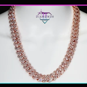 Cadena de oro rosa, cadena cubana baguette, cadena hip hop, cadena de diamantes simulados - Imagen 1 de 9