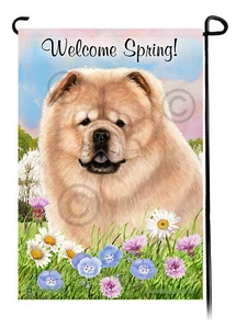 Willkommen Frühling Garten Flagge - Creme Chow Chow - Bild 1 von 1