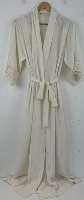 Vintage 1960s / 1970s Christian Dior Lingerie Night Gown Robe Set Cream White - Image 1 of 4