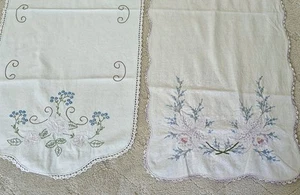 2 VTG Embroidered Pink Roses Orchids Floral Runners Handmade Antique Embroidery - Picture 1 of 9