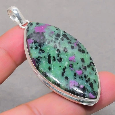 Colgante Joyería Regalo Étnico Moda Hecho a Mano Piedras Preciosas Zoisita Rubí 2.7" SR 2521 Foto 1 de 4
