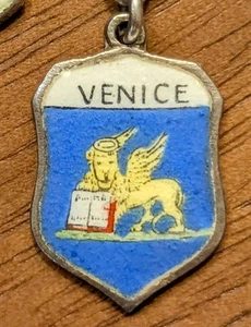 Venice (Italy) Sterling CHARM Coat of Arms Shield Vintage 1950 Enamel Hand Paint - Picture 1 of 3
