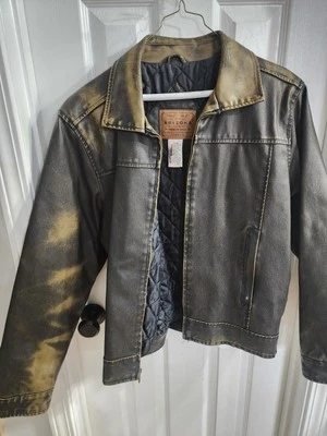 Abrigo Arizona vintage de cuero sintético forrado frontal con cremallera para hombre pequeño Foto 1 de 4