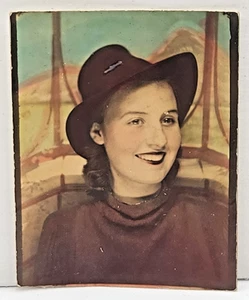 Photobooth Tinted Colored Vintage Photo Lovely Smile Flapper Red Lips Smile VTG - Picture 1 of 2