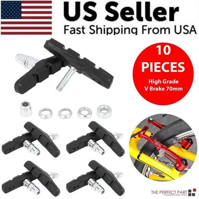 5 pares de pastillas de freno en V 70 mm bloques para todo tipo de clima para bicicleta de montaña carretera parada silenciosa Foto 1 de 4