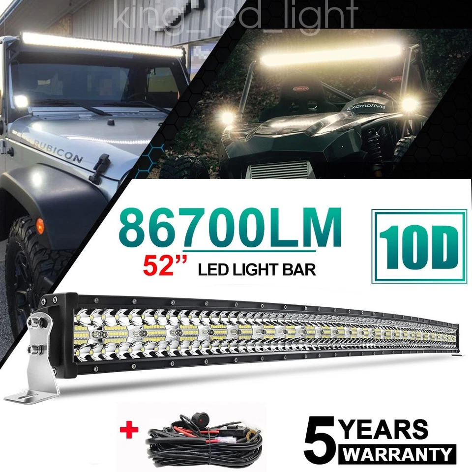 Combo de barra de luz LED curva de 52 pulgadas 3680 W conducción todoterreno para SUV 4x4 Ford + cable Foto 1 de 4