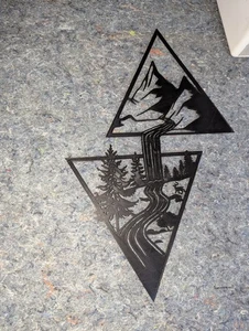 3 D gedrucktes Wandbild - Naturszene - Berge, Fluss und Bäume  - Bild 1 von 11