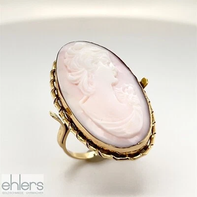 Damenring 585er Gelbgold Muschelgemme rosa Gold 14kt Fingerring Kordelrand 1598 - Bild 1 von 4