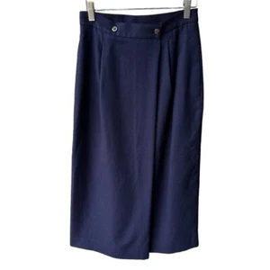 Gonna Susan Bristol vintage blu navy lana pieghe business preppy accademia taglia 10 - Foto 1 di 7