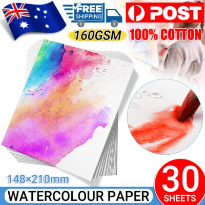 30 Sheets A5 Watercolour Papers 100% Cotton 160gsm Artists' Quality Cold Pressed - image 1 of 4
