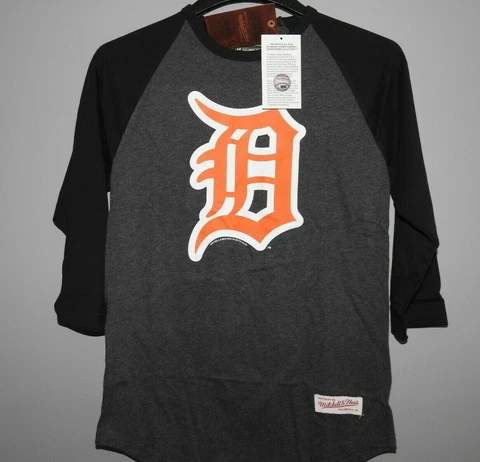 Mitchell & Ness Detroit Tigers Raglan 3/4 Sleeve Jersey Shirt New Mens Sizes $38 Cover