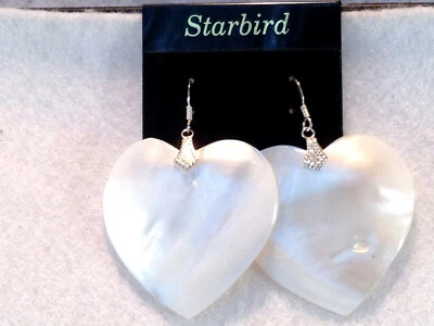 WHITE MOTHER OF PEARL PEARLESCENT SEASHELL DANGLE EARRINGS 80's VINTAGE - Image 1 of 4