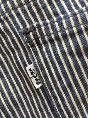 Ferrocarril acampanado rayas azules lengüeta blanca Levi Capital Big E real W30,25 L32,5 Foto 1 de 4