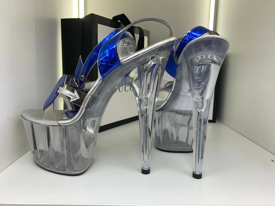18 cm Sexy Blue 40 39 Fifty-6 crystal metal sky pumps sandals high heels - Photo 1/4