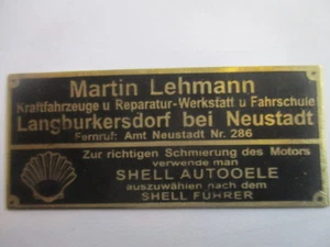 Placa de características placa Martin Lehmann Neustadt latón placa de distribuidor coche clásico S35 - Imagen 1 de 1