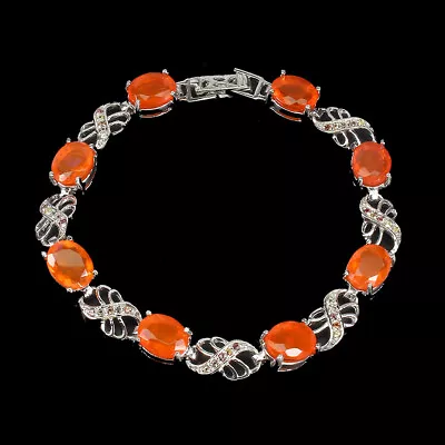 Pulsera de plata 925 ovalada de San Valentín ópalo naranja 9x7 mm zafiro piedras preciosas joyería Foto 1 de 4