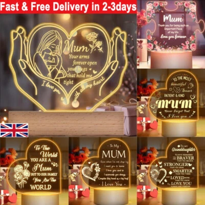 Engraved Mum Heart Puzzle LED Light Birthday Gifts Mothers Day Gifts Mum Present