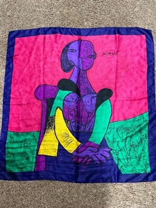 Vintage Picasso Colorful Jewel Tone Silk 34" Square Scarf - Picture 1 of 4